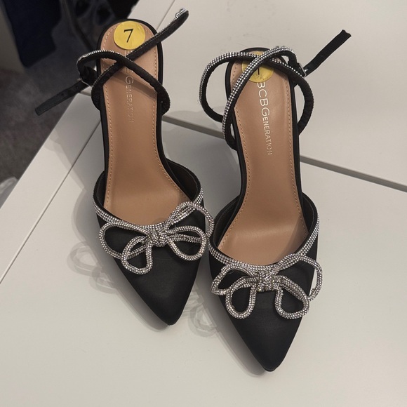 BCBGeneration Black Heels with Rhinestone Bow - Picture 1 of 4